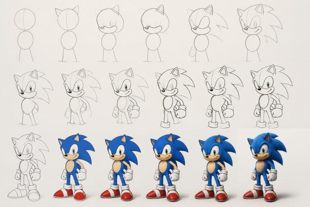 apprenez à dessiner sonic facilement grâce à ce guide étape par étape, adapté à tous les niveaux. parfait pour débutants et passionnés!